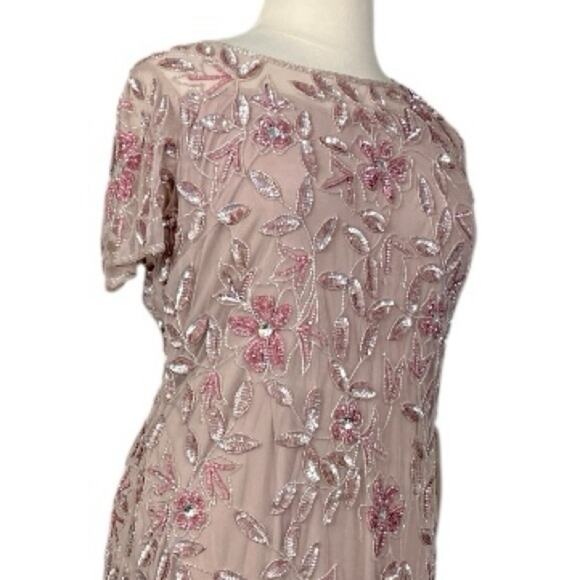 Adrianna Papell New Gown Beaded Sequin Godet Pleats Blush Pink Women’s Size 20 - Picture 7 of 15